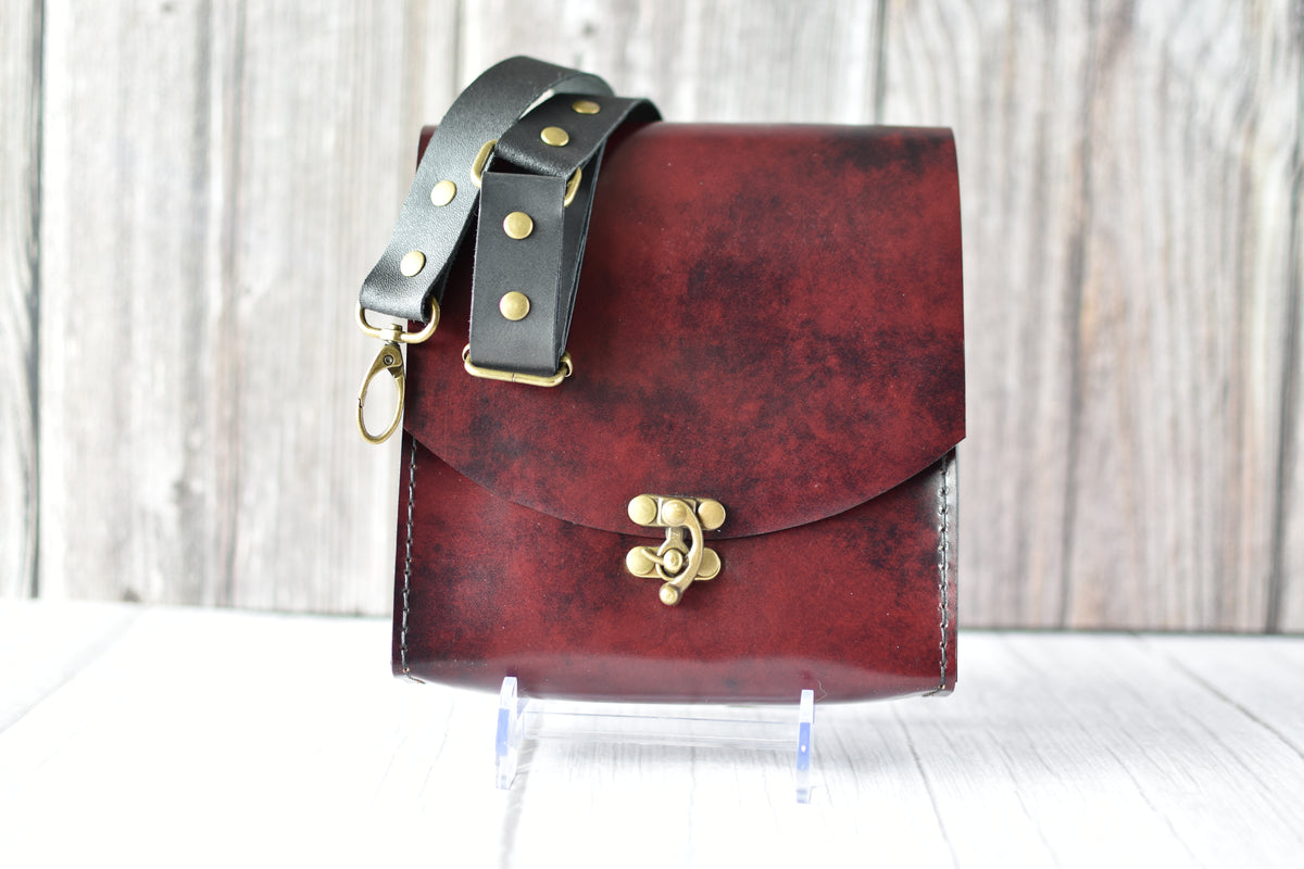 Handmade Burgundy Crossbody Purse — Full-Grain Leather with Antique Brass Hardware