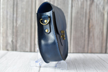 Navy Blue Leather Saddle Purse