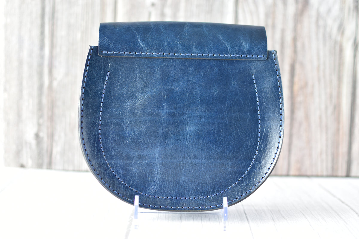 Navy Blue Leather Saddle Purse