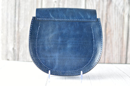 Navy Blue Leather Saddle Purse