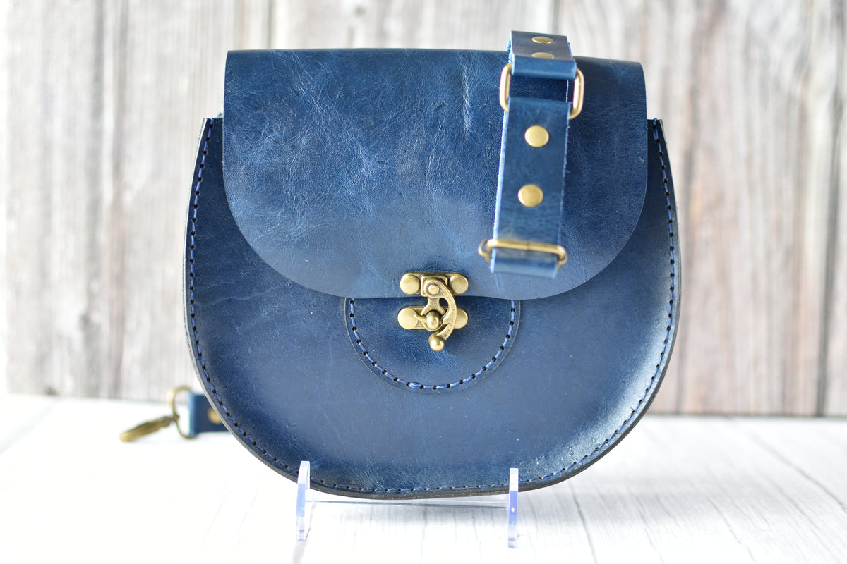 Navy Blue Leather Saddle Purse
